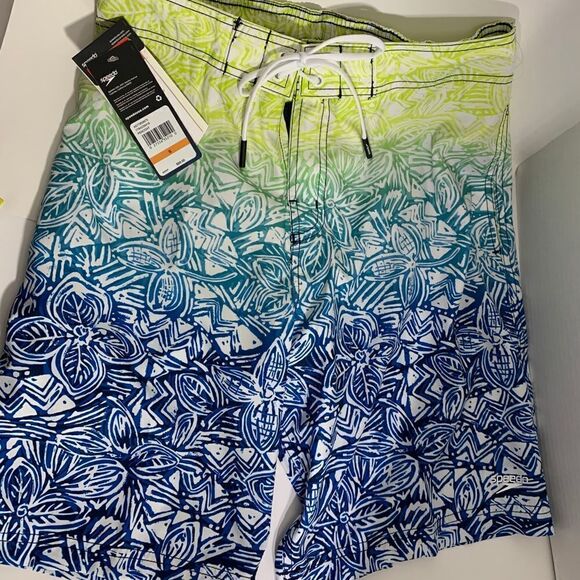 Speedo Swim Small Blue Green Comfort Stretch Water Repellent Mens Swim Trunks - Picture 2 of 10